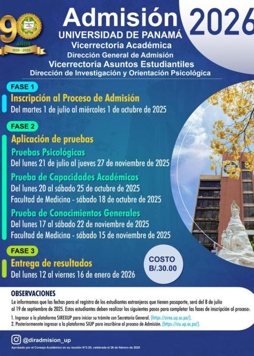 FASES DEL PROCESO DE ADMISIÓN 2026